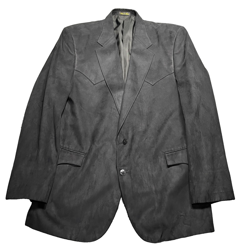 Vintage Western Blazer by Circle S 46L Gray Black Suede Sport Coat Rodeo Jacket